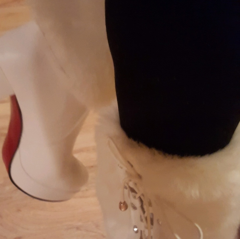 White fur boots